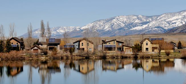 The five homes in Sunfish Park were designed to meld cohesively while still boasting unique structure and style. Each lot was sited carefully to make the best use of the views, passive solar, and ventilation, while still ensuring privacy.