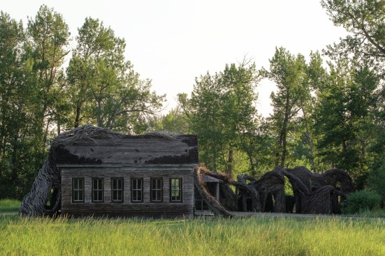Patrick Dougherty, Daydreams, 2015 and Cursive Takes a Holiday, 2022. Locally sourced willow saplings and sticks.