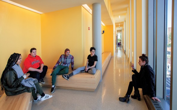 Ledges and nooks throughout encourage interaction between students and faculty.