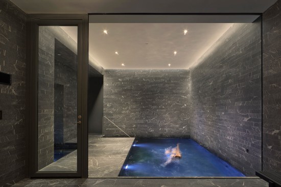 Cellar level spa - pool with endless wave machine and hot tub. Massage room and fitness area on this level not photographed.