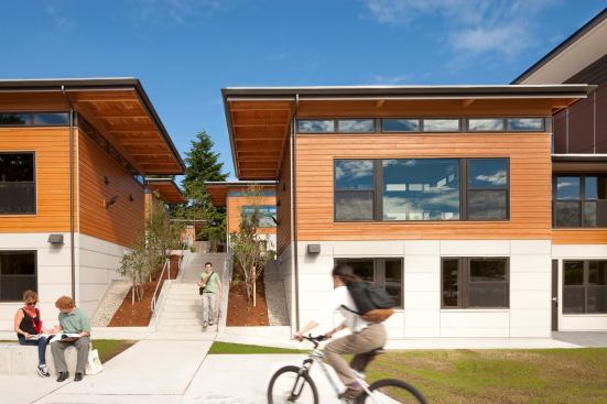 By constructing a series of cottages, project planners gently tied the residences into the landscape.