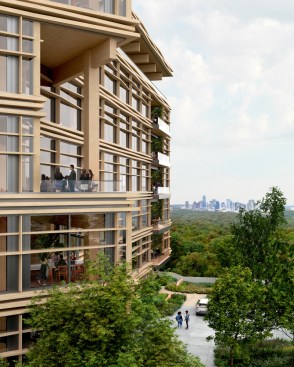 The design positions timber not only as a structural element but also an aesthetic driver of the elegant facade, which can be enjoyed directly from a series of outdoor rooms and indirectly from adjacent roadways and regional trails.