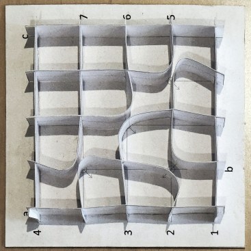 Concept showing the interdependent, shifting geometries of the gallery spaces.