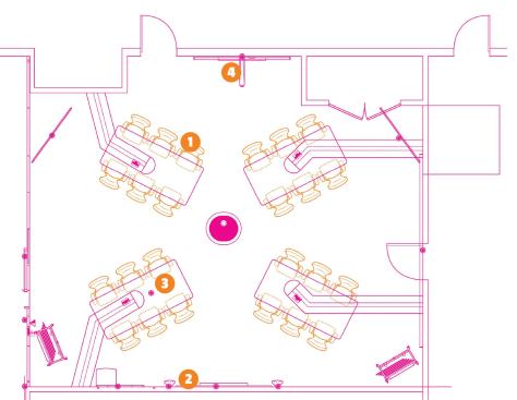 Layout of classroom. Featured Steelcase products are numbered above and described in the following slides.