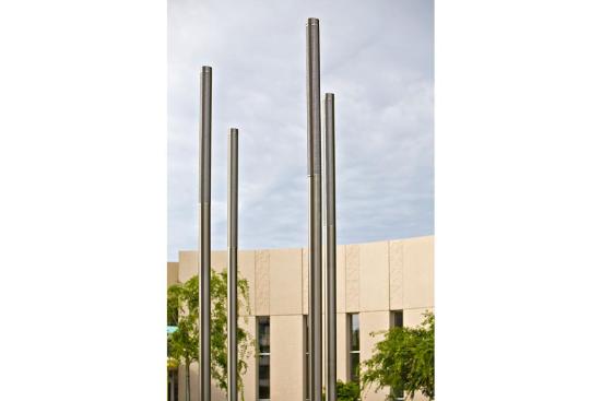 Light Column Pedestrian Lighting shown with 360 degree custom perforated shields at University of California - Davis, Davis, California