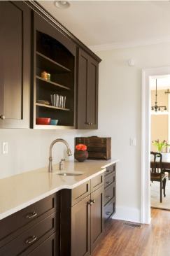 The Caesarstone kitchen countertops are Greenguard-certified and naturally bacteria resistant. Cabinets contain no added urea formaldehyde.