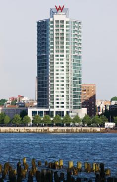 Also designed by Gwathmey Siegel & Associates Architects, the 26-story W Hoboken Hotel & Residential Condominiums sits just across the Hudson River from its downtown New York compatriot. The building contains 225 hotel rooms and the top nine stories are devoted to 40 condominiums.