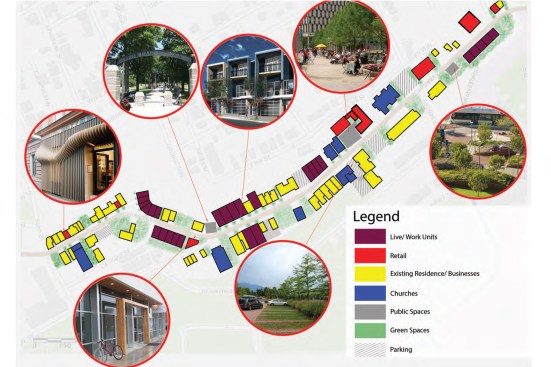 The 2014 UDream fellows envisioned the redevelopment of the Centre Avenue corridor in Pittsburgh's Hill District, integrating affordable housing with five themes, including live-work housing that they aptly named Dream Units.