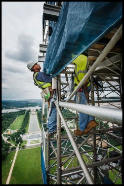 Workers on Washington Monument Scaffolding.