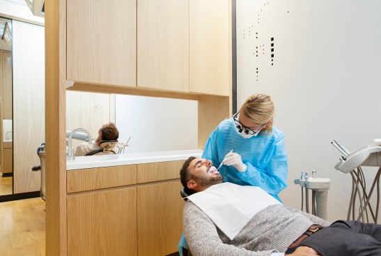 Photograph Copyright Mitch Tobias www.mitchtobias.com (415) 647-0242
Interiors and exteriors of Studio Dental, a mobile dental office in San Francisco.  Dentist with patient.