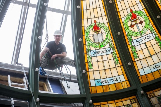 Installation of glass into Normal Hall dome