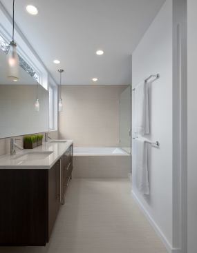 Moen low-flow fixtures and Kohler dual-flush toilets will help residents achieve significant water savings.