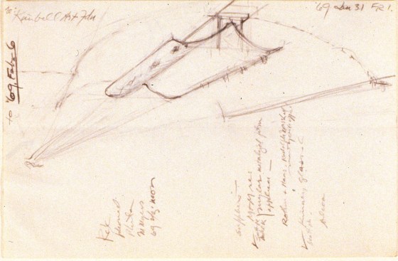 Kelly’s sketch for the skylight design at the Kimbell Art Museum.