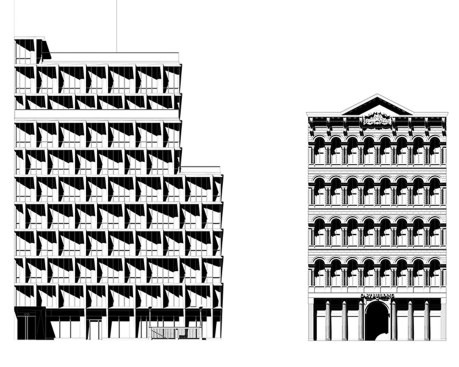 Comparing facade of Tribeca Rogue and nearby Cary Building