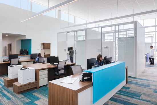 Vibrant pops of color orient visitors.