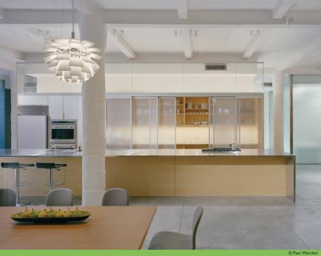 The kitchen/dining area of the Madison Square loft.