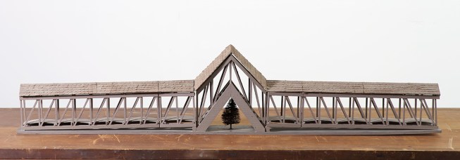 Bridge over Tree (1970)Siah ArmajaniBalsa wood, enamel paint, model tree, sandpaperCollection Max Protetch