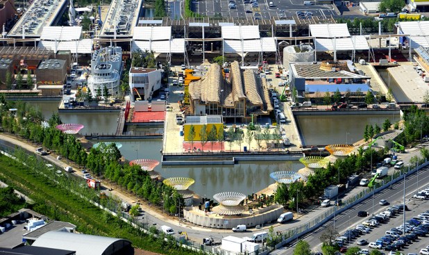 Aerial views of the 2015 Milan Expo grounds.