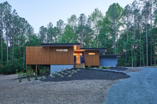 The street view at twilight.