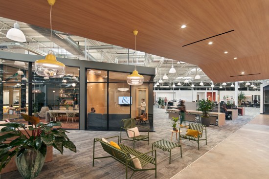 Curated pods – the buildings within the building – create a path through the space