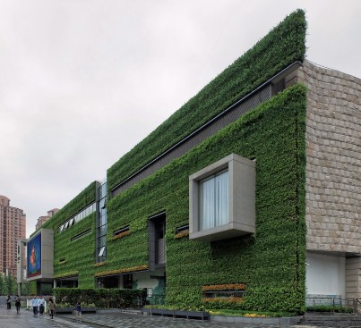 The vegetated facade at Perkins+Will's Shanghai Natural History Museum.