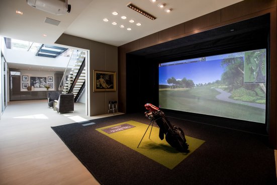 Modern luxury Beverly Hills home golf simulator.