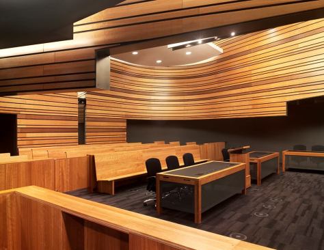 Wayne Lyman Morse United States Courthouse, Eugene, Ore., Morphosis Architects, 2006 (courtroom)