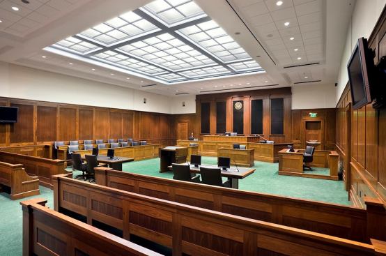 Spottswood W. Robinson III and Robert R. Merhige, Jr., U.S. Courthouse, Richmond, Va., Robert A.M. Stern Architects, 2006 (courtroom)