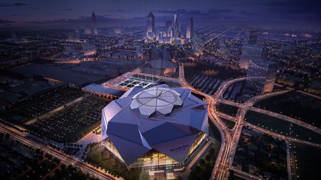 Aerial rendering of the stadium at night (Aug. 2015).