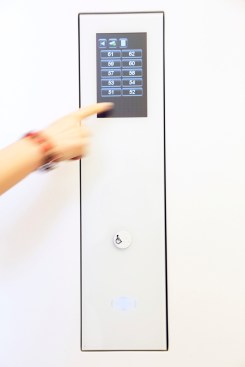 The latest iteration of the PORT system's wall- or pedestal-mounted touchscreen interface.