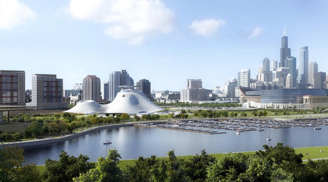 Rendering of the museum from south east. (Sept. 18, 2015)