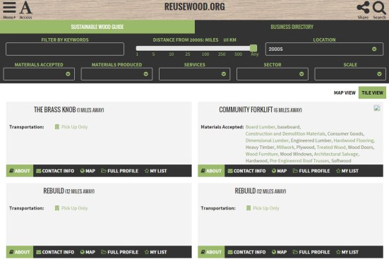 A screenshot of Reusewood.org's Business Directory.