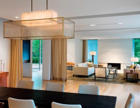 Built-in curtains can be used to divide or unite the main living space.