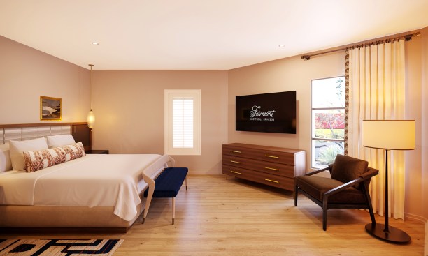 A rendering of the bathroom in the one-bedroom villa at the Privado Villas