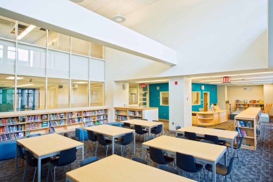 Library with double-height ceiling