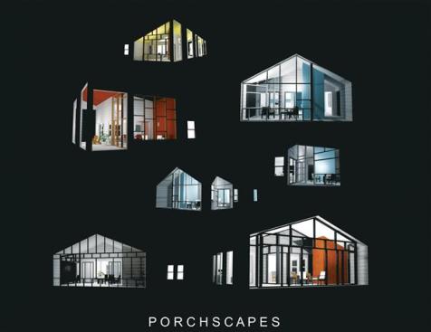 Variously configured porches extend living space and connect the houses to the plaza.