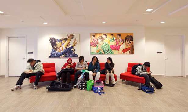 Wide hallways double as community piazza, art gallery and impromptu performance space for students at the Regent Park School of Music.