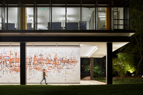 8.	Artist Wayne Thiebaud’s mural was cleaned and repaired including grout and tile replacement. High efficiency LED lighting evenly illuminates the mural replaces original fluorescent lights.