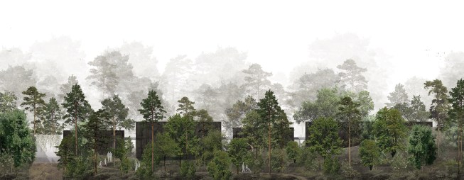 The four black boxes are both hidden and visible. They 
are visible through the forest, while protecting what’s inside them.