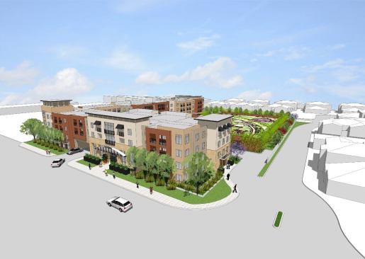 A view of 8850 La Palma Avenue's public face, showing its scale in comparison to that of the nearby residential neighborhood.