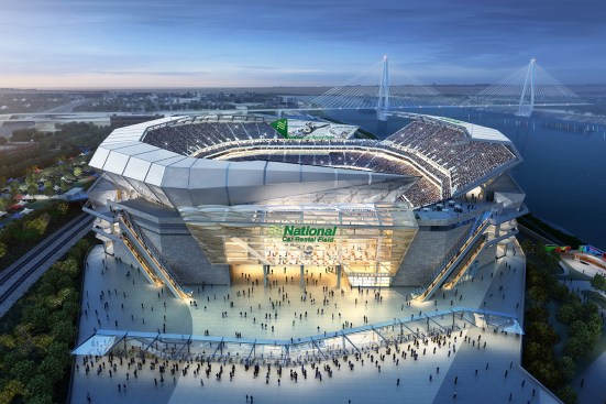 Rendering of south entry plaza.