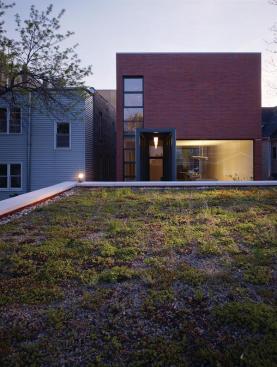A green roof dresses up the detached garage.