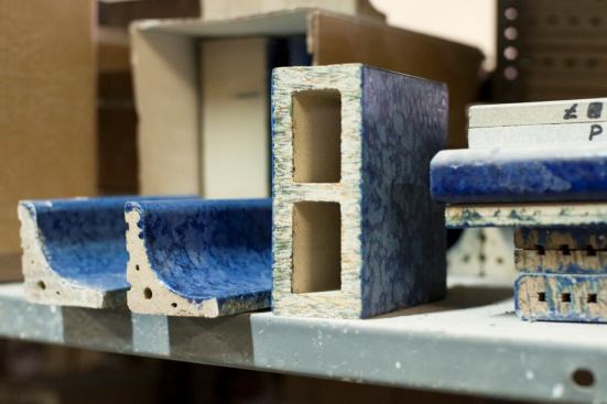 Glazing contains different minerals to produce its color as well as frit to achieve its designated finish (e.g. glossy or matte). Cobalt is used to produce the blue hues.