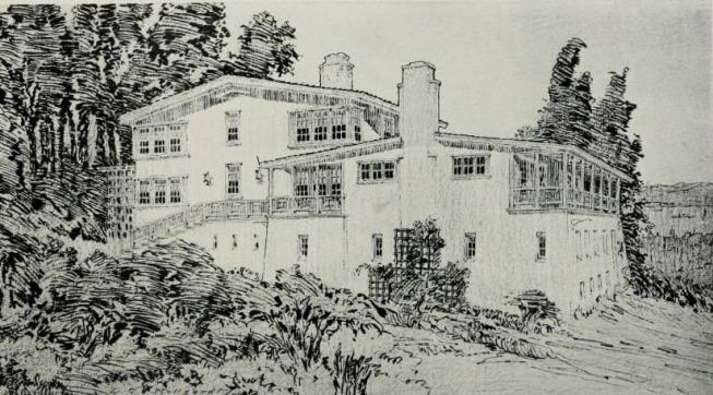 Louis Christian Mullgardt rendering of 226 Edgewood Ave., 1914, showing south (primary)&nbsp;and east facades.