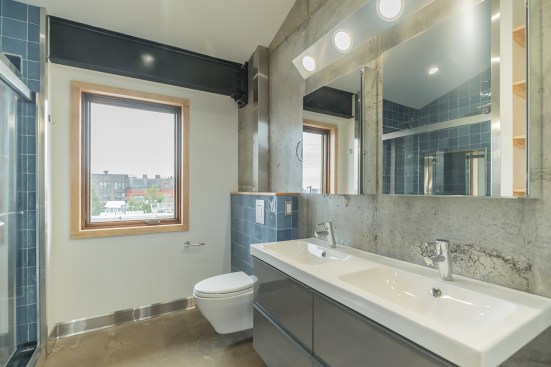 Master Bathroom with Nemo tiles, Toto wall-mounted toilet, custom LED lighting