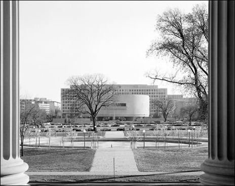The Hirshhorn Museum in Washington, D.C., designed by Gordon Bunshaft of Skidmore, Owings & Merrill, seen from the National Mall