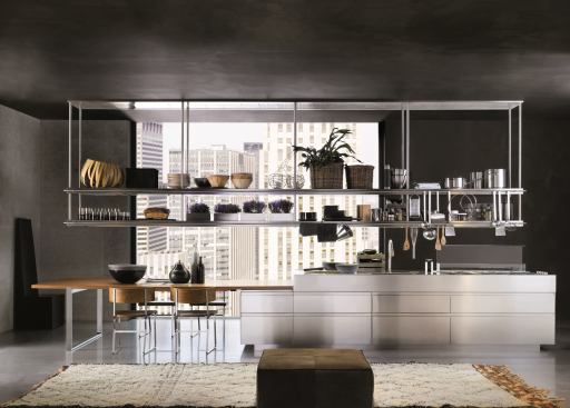 Convivium’s large single island combines appliances, counter, and table space for a single, highly functional design element.