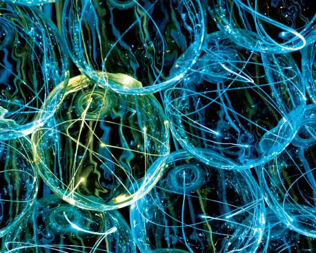 During the day, the glass reflects and refracts the surrounding natural light. At night, the glass balls, illuminated by fiber-optic strands carefully laced inside, come to life. The chandeliers change color in unison, sweeping through a subtle palette of white, blue, green, magenta, red, orange, and yellow, using six RGB DMX color-changing light sources and a hand-painted color wheel.