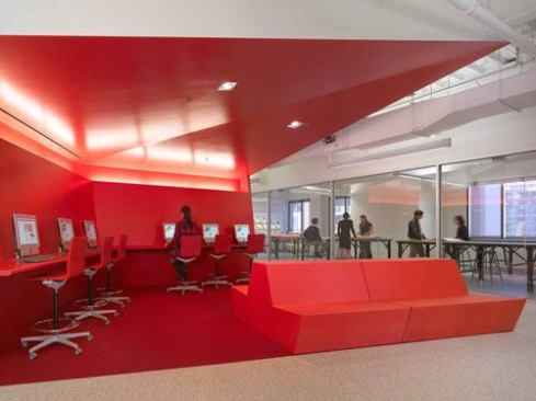 FIDM San Diego Campus - San Diego, California Having completed three previous major projects, the Fashion Institute of Design and Merchandising (FIDM) asked the architect to create a new San Diego campus that represents the school’s progressive attitude towards education. The result is a space that is non-traditional and centered around the value of design. 
Architect: Clive Wilkinson Architects