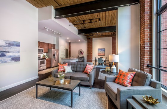 A unit interior at the Yarn Works Apartments in Fitchburg, Mass.